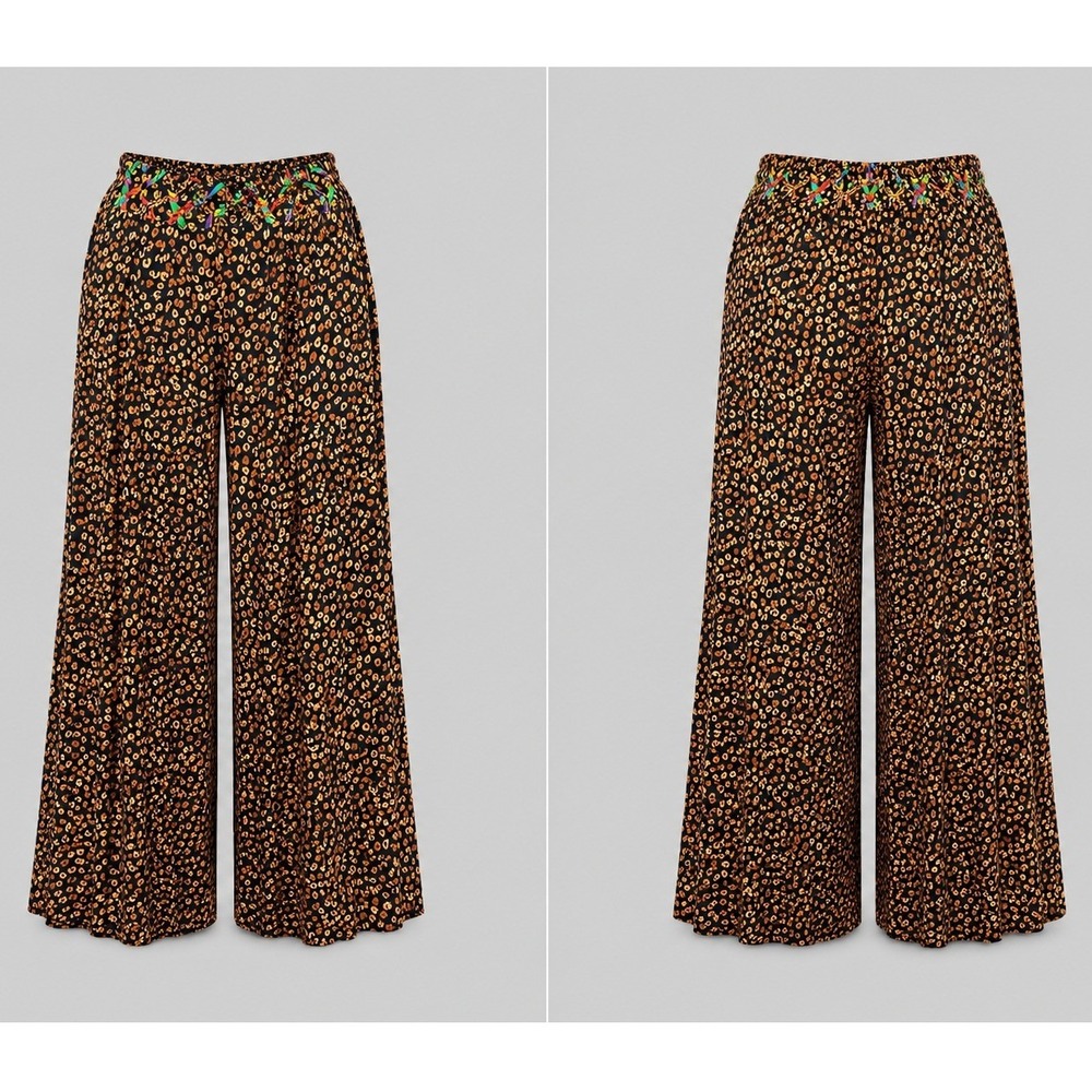 Carole Little Petites Vintage Wide Leg Culotte Pants Coffee Bean Print Sz 6 Y2K